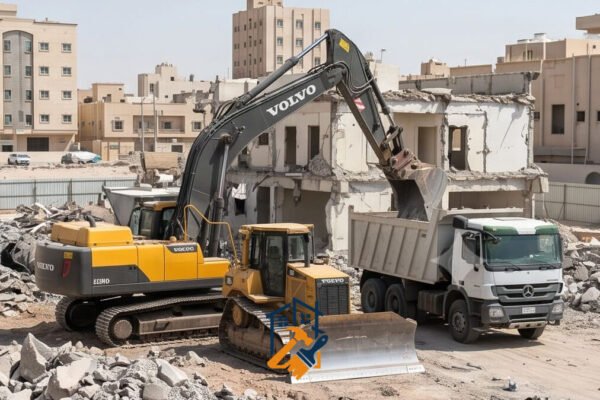معدات هدم حديثة في موقع بناء